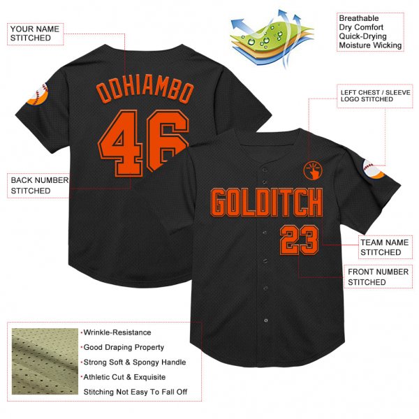 Custom Black Orange Mesh Authentic Throwback Baseball Jersey