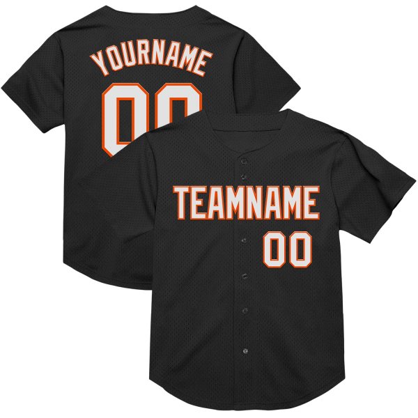 Custom Black White-Orange Mesh Authentic Throwback Baseball Jersey