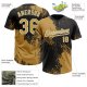 Custom Old Gold Black-White 3D Pattern Abstract Brush Stroke Two-Button Unisex Softball Jersey