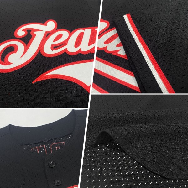 Custom Black Red-White Mesh Authentic Throwback Baseball Jersey