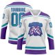 Custom White Teal-Purple Hockey Lace Neck Jersey