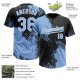 Custom Light Blue Black-White 3D Pattern Abstract Brush Stroke Two-Button Unisex Softball Jersey