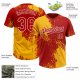 Custom Gold Red-White 3D Pattern Abstract Brush Stroke Two-Button Unisex Softball Jersey