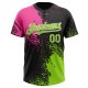 Custom Black Neon Green-Pink 3D Pattern Abstract Brush Stroke Two-Button Unisex Softball Jersey