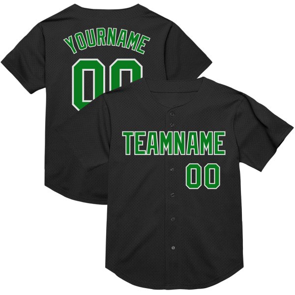 Custom Black Grass Green-White Mesh Authentic Throwback Baseball Jersey