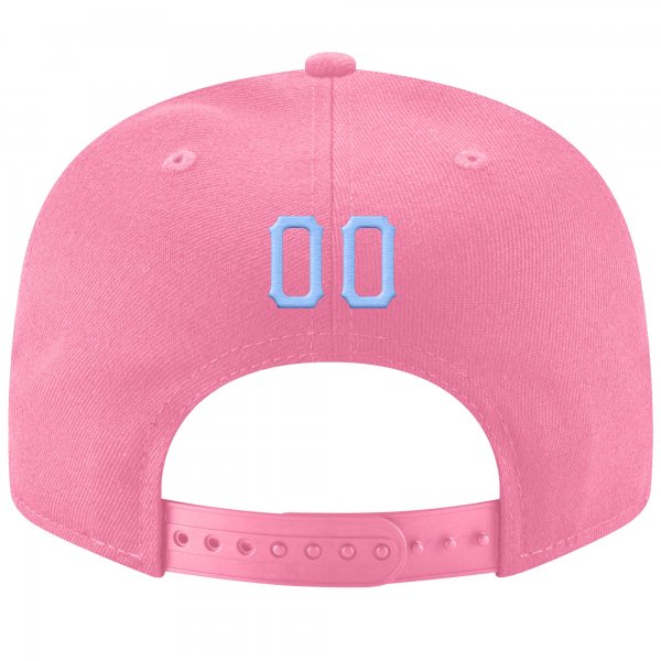 Custom Pink Light Blue-White Stitched Adjustable Snapback Hat