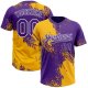 Custom Gold Purple-White 3D Pattern Abstract Brush Stroke Two-Button Unisex Softball Jersey