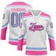 Custom White Light Blue Black-Pink Hockey Lace Neck Jersey