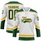 Custom White Green-Gold Hockey Lace Neck Jersey