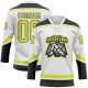 Custom White Neon Yellow-Black Hockey Lace Neck Jersey