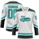 Custom White Aqua-Black Hockey Lace Neck Jersey