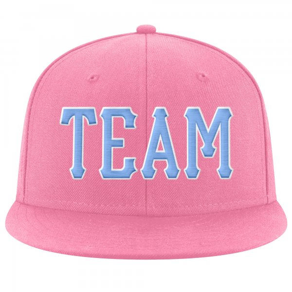 Custom Pink Light Blue-White Stitched Adjustable Snapback Hat