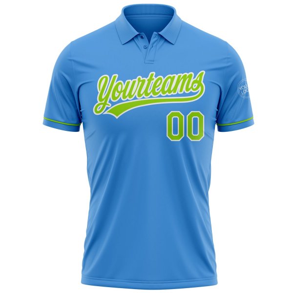 Custom Powder Blue Neon Green-White Performance Vapor Golf Polo Shirt