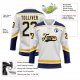 Custom White Navy-Gold Hockey Lace Neck Jersey