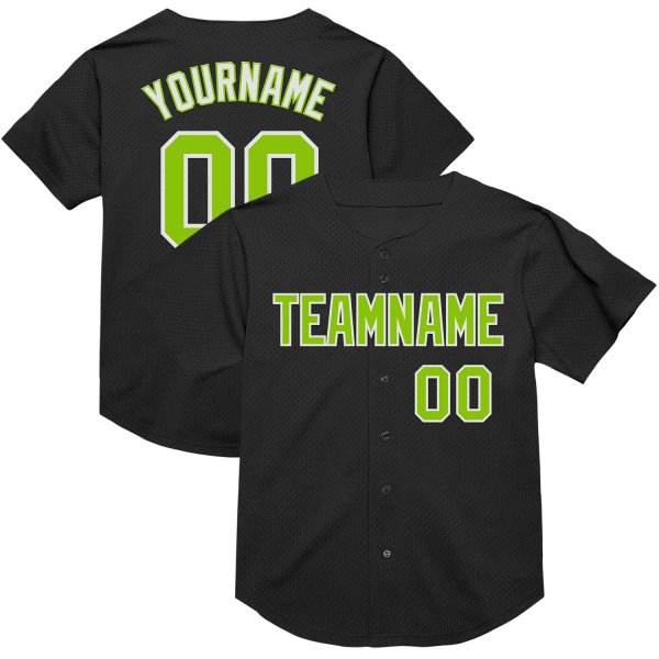 Custom Black Neon Green-White Mesh Authentic Throwback Baseball Jersey