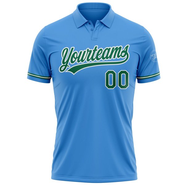 Custom Powder Blue Kelly Green-White Performance Vapor Golf Polo Shirt