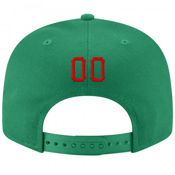 Custom Kelly Green Red-White Stitched Adjustable Snapback Hat