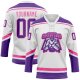 Custom White Purple-Pink Hockey Lace Neck Jersey