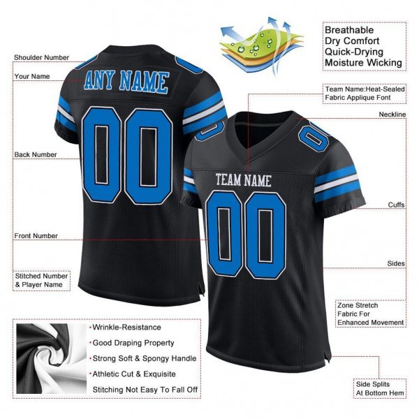 Men's Custom Black Panther Blue-White Mesh Authentic Football Jersey