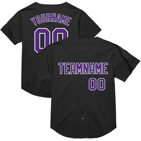 Custom Black Purple-White Mesh Authentic Throwback Baseball Jersey