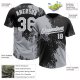 Custom Gray Black-White 3D Pattern Abstract Brush Stroke Two-Button Unisex Softball Jersey