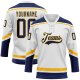 Custom White Navy-Gold Hockey Lace Neck Jersey