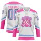 Custom White Light Blue Black-Pink Hockey Lace Neck Jersey